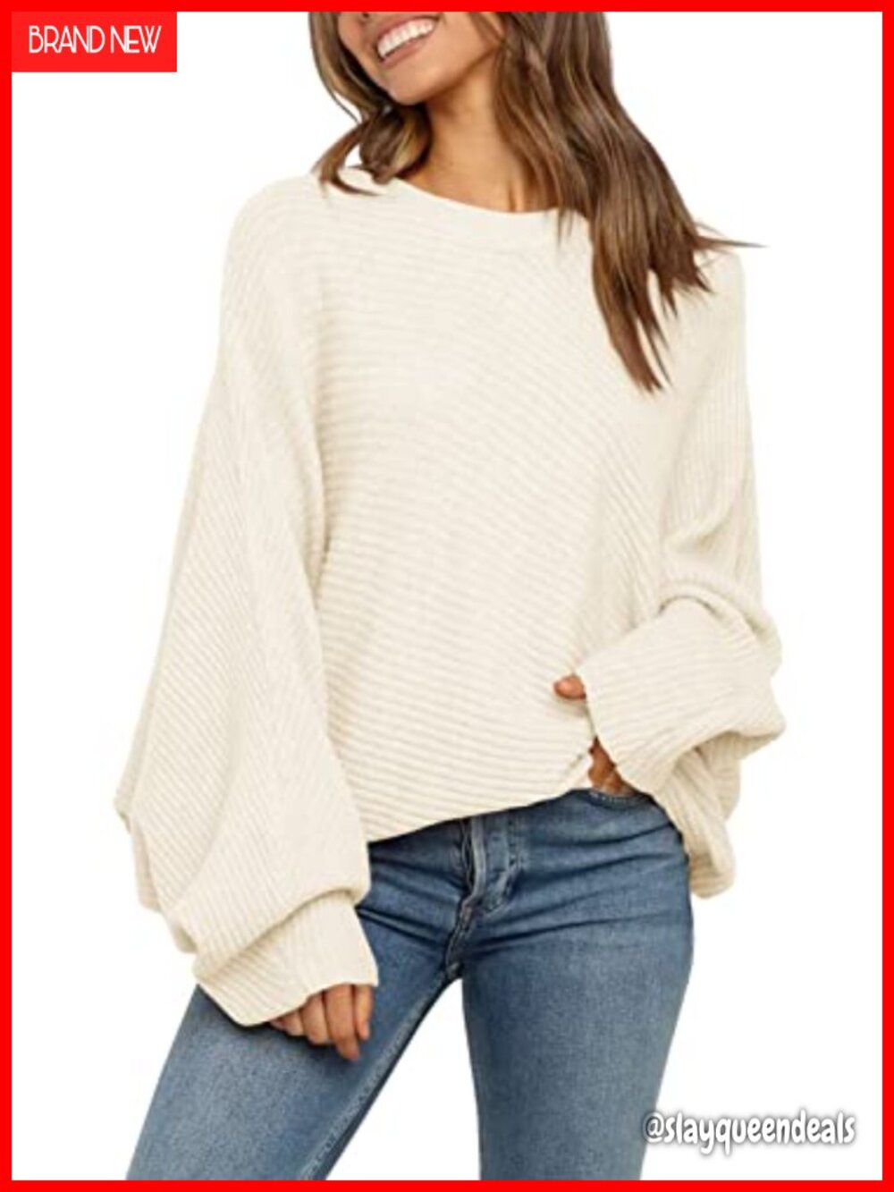 Womens Oversized Sweater Knit Cotton Slouchy Pullover Jumper